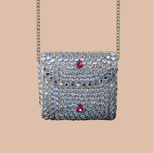 Kundan Royale  Clutch  - Mini  Red