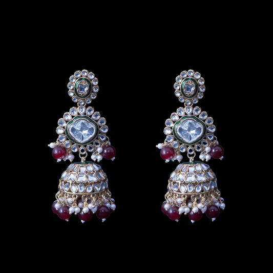 Jahanara Jhumka Earrings - Red
