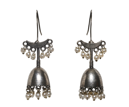 Silver Jhumka Earrings with Pearl Drops